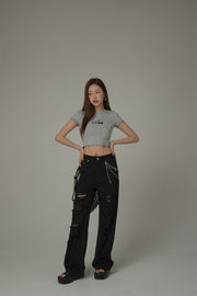 Chuu Cherry Lettuce Hem Cropped Top