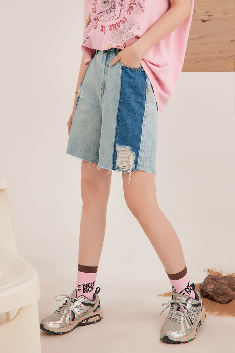 CHUU Color Matching Denim Bermuda Shorts