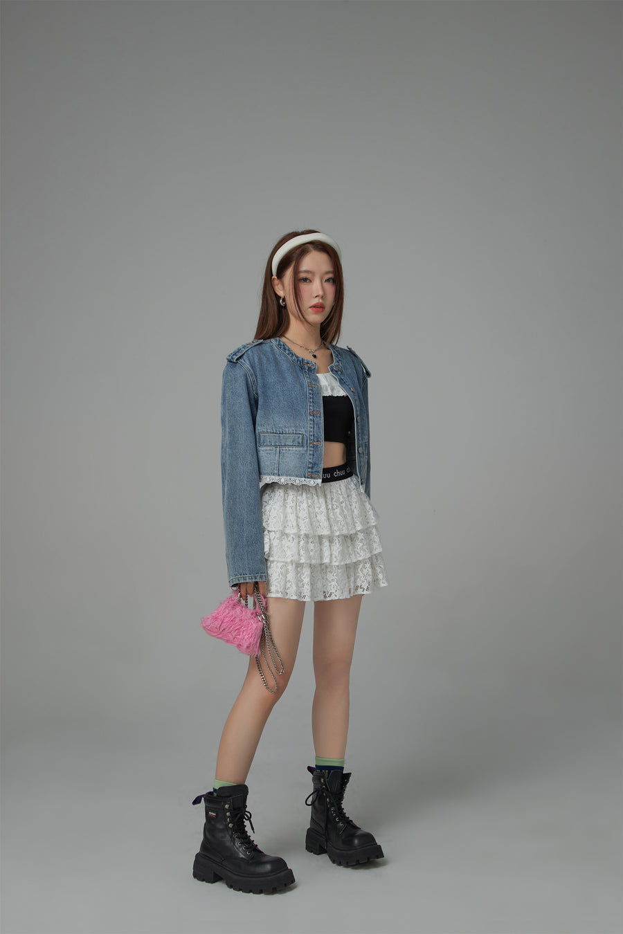 CHUU Star Lace Frill Mini Skirt