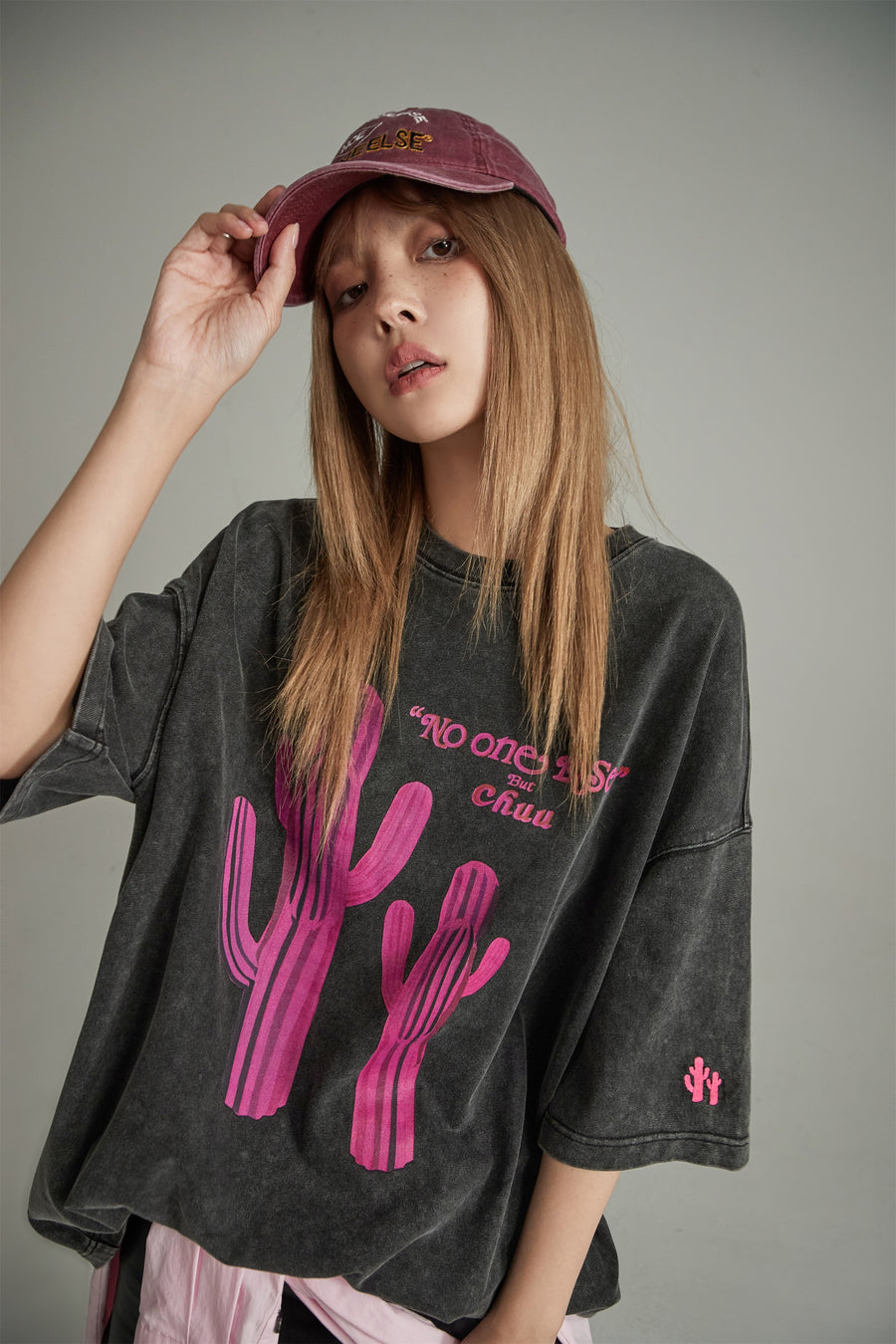 CHUU Pink Cactus Oversize T-Shirt