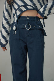 Heart Belt High-Waisted Wide Pants