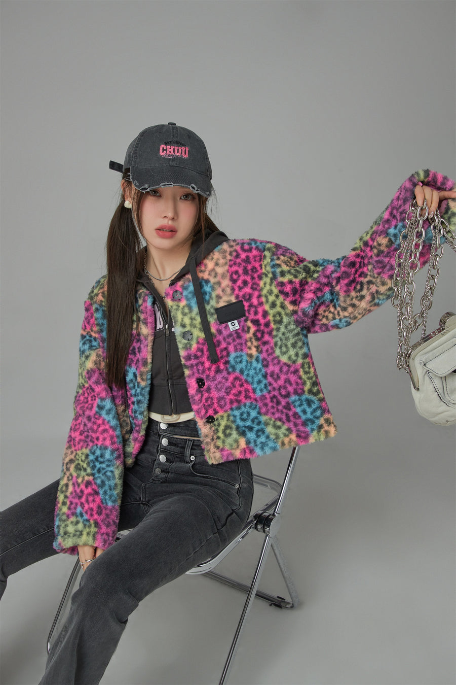 CHUU Colorful Leopard Print Fleece Jacket