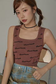 Lettering Square Neck Knitted Crop Top