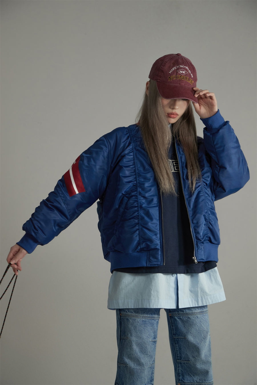 CHUU Satin Sport Bomber Jacket