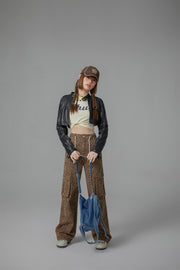 Leopard Pocket Denim Long Pants