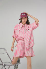 Gingham Check Maxi Collar Shirt