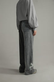 Faux Denim Wide Jogger Pants