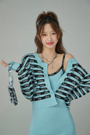 Stripes Chuu Logo Knit Cardigan