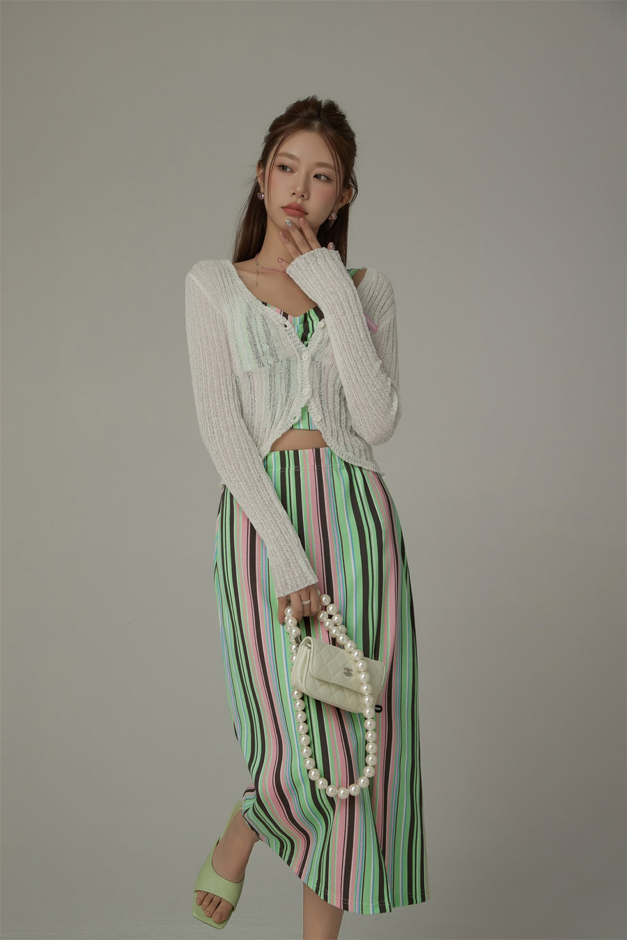 CHUU Products Rainbow Stripes Contrast Bustier Top