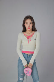 Color neck Wrap Knit sweater