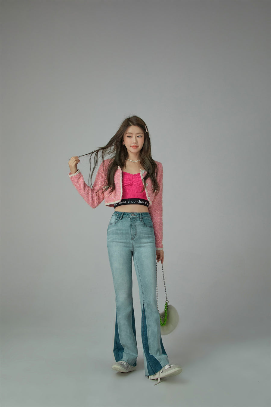 CHUU Pink Tweed Crop Jacket