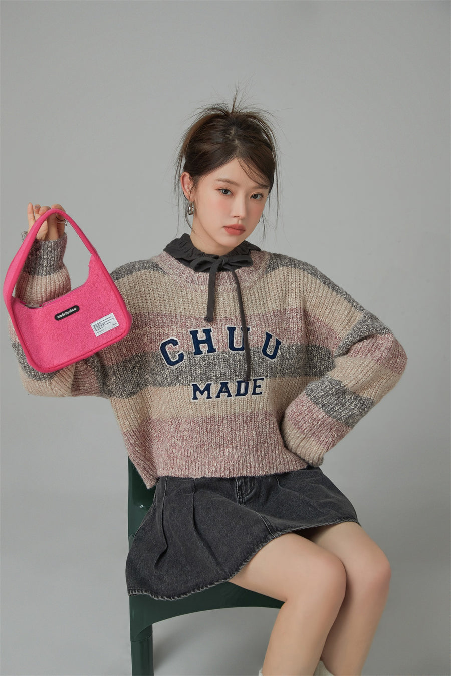 CHUU Crazy Chill Ribbed Loose Crop Knit Sweater