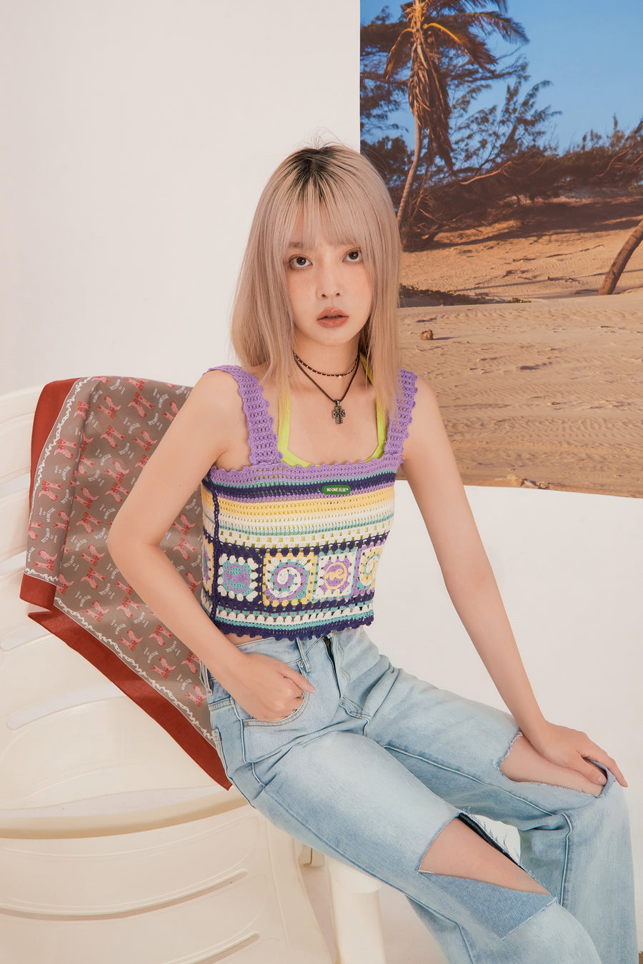 CHUU Vintage Crochet Crop Sleeveless Top