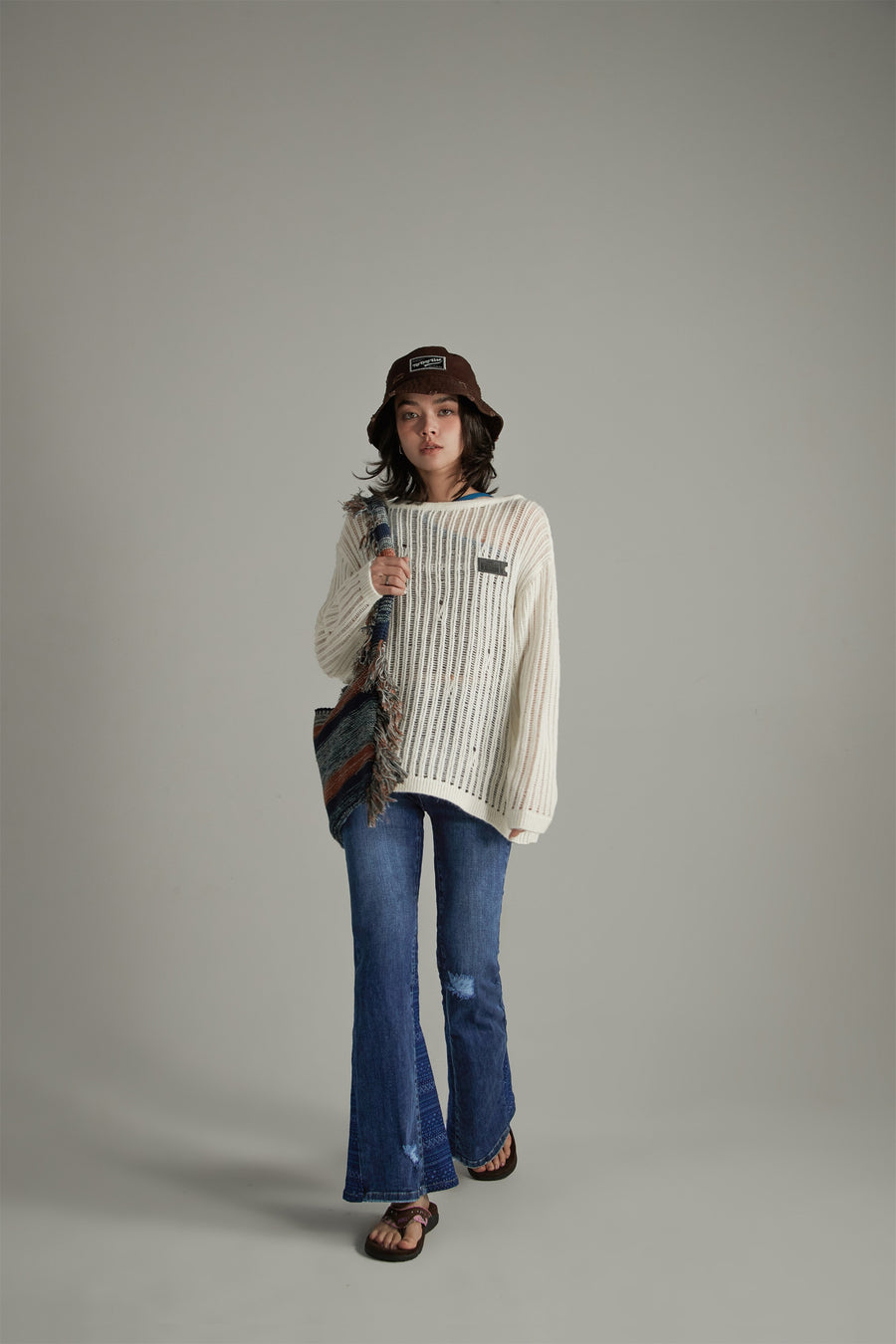 CHUU Ribbed Open Knit Loose Fit Sweater