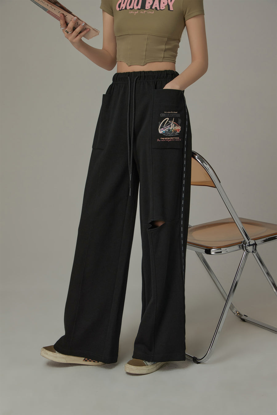 CHUU String Wide Slit Pants