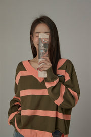 Color Matching V-Neck Striped Knit Sweater