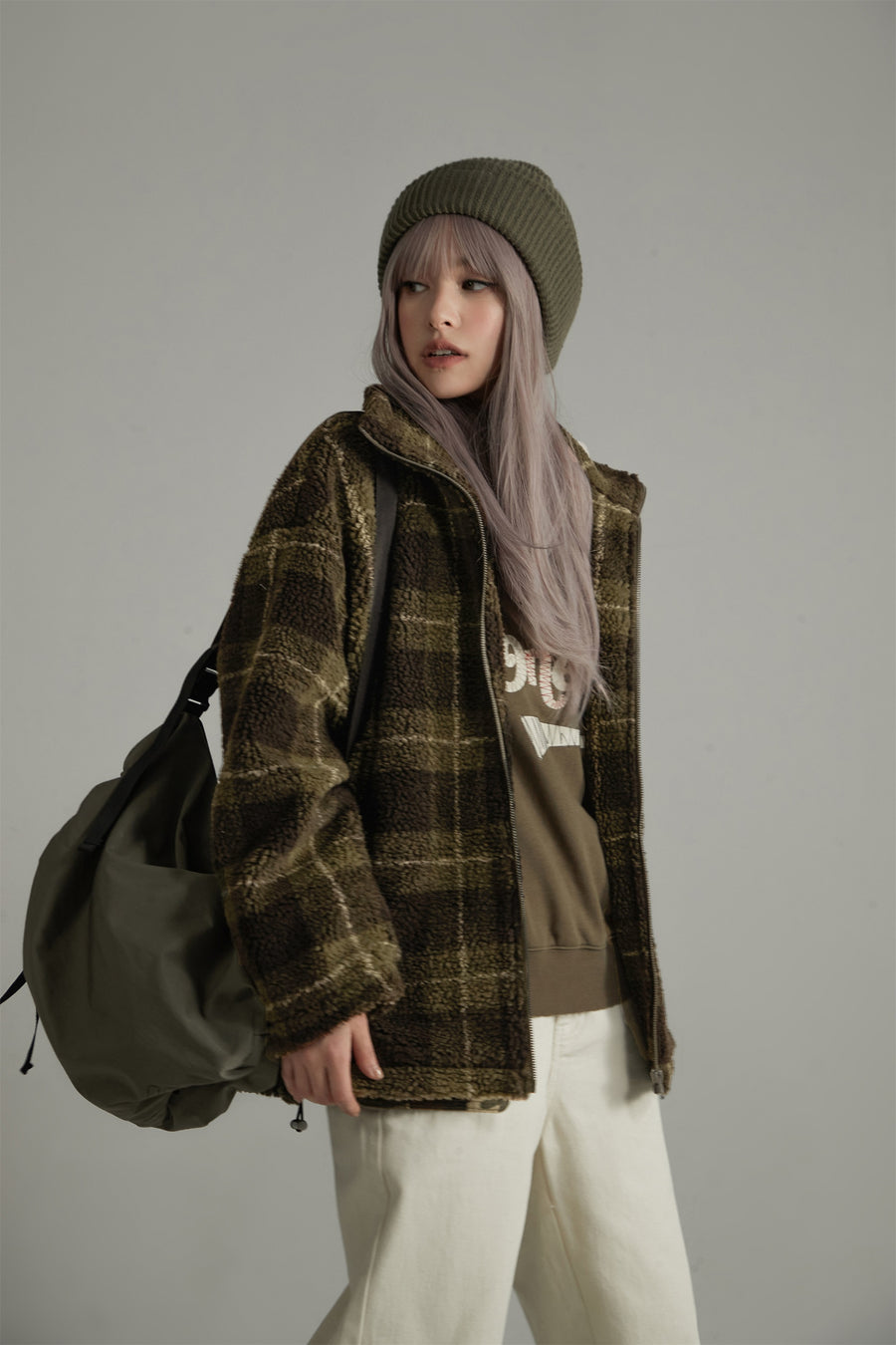 CHUU Classic Check Fleece Zip-Up Jacket