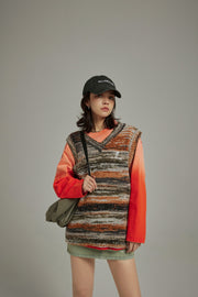 Mixed Color Blur Stripes Knit Vest