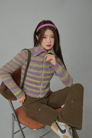 Rainbow Striped Zip-Up Knit Cardigan