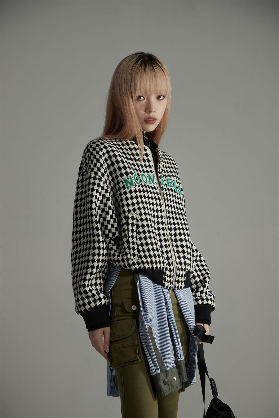 CHUU Chess Pattern Loose Fit Coat