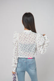 Flower Eyelet Puff Blouse