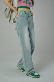 Trendsetter Wide Multi-Pocket Denim Asymmetrical Pants