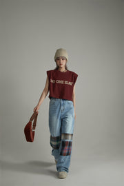 Tartan Patchwork Wide Straight Jeans