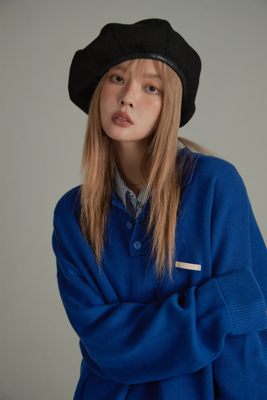 CHUU Polo Collar Long Sleeve Knit Sweater