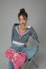 Candy Cane Striped Knit Cropped Outer Hoodie