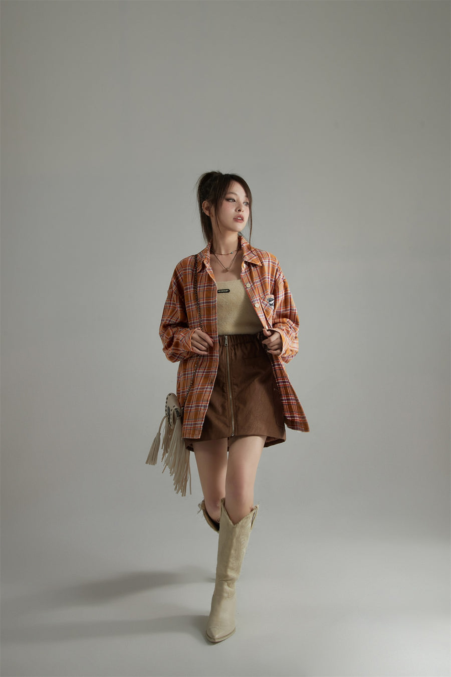 CHUU Check Print Loose Fit Button-Up Shirt