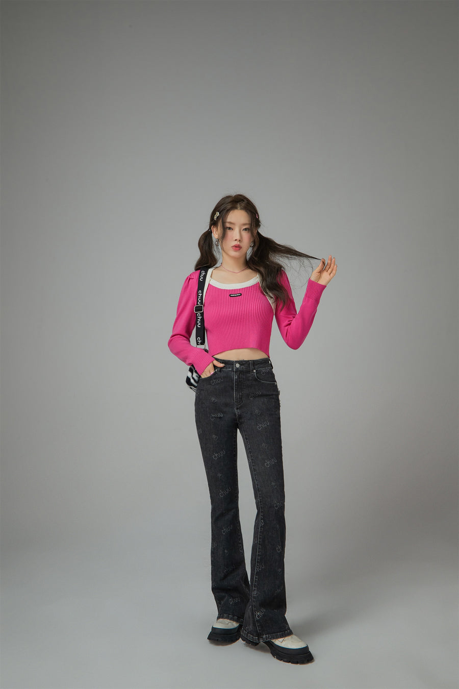 CHUU Jumping With Joy Cropped Knit Top