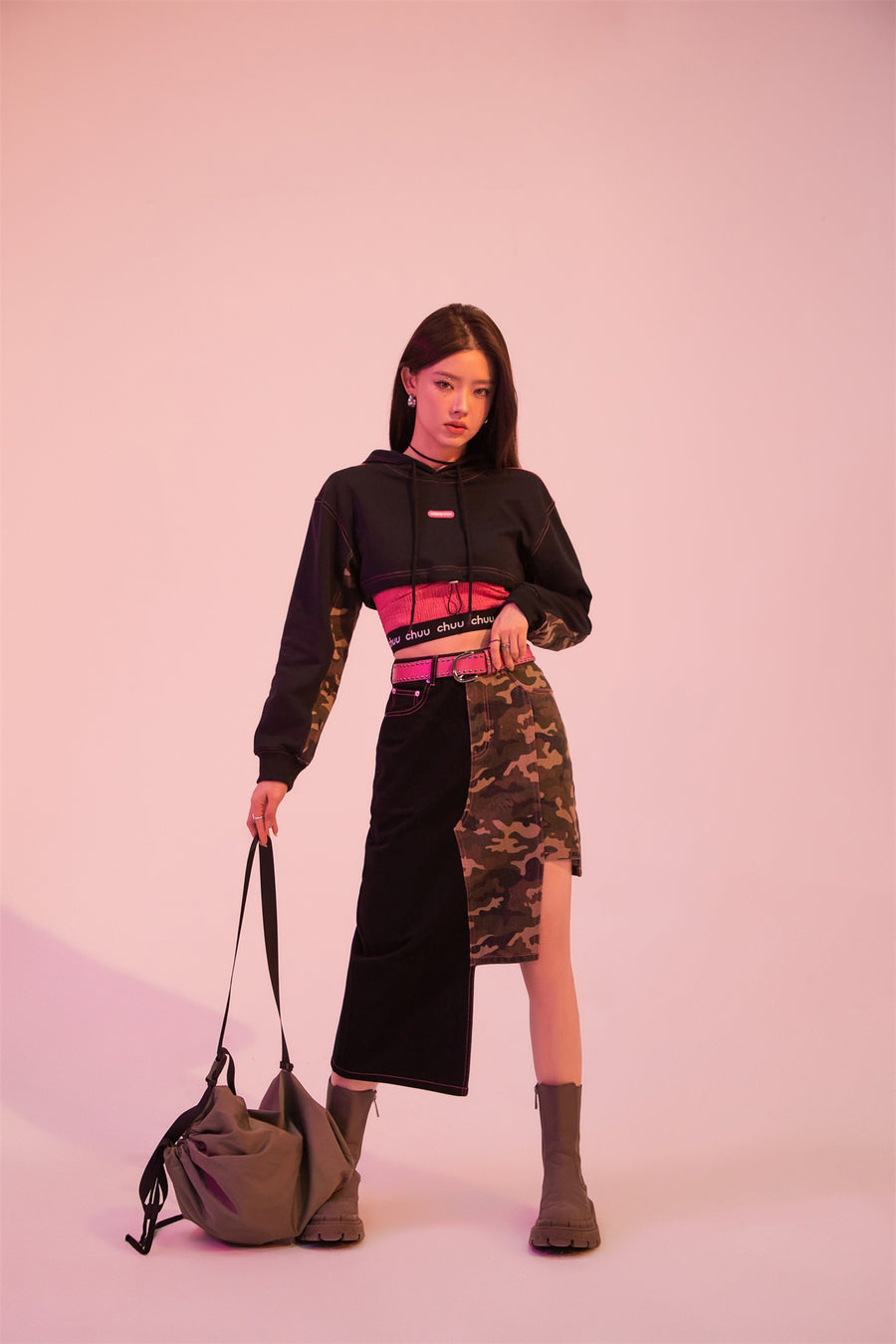 CHUU Camo Girl Asymmetrical A-Line Skirt