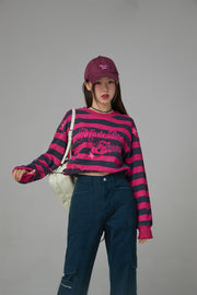 At My Best Stripe Cropped Sweatshirt