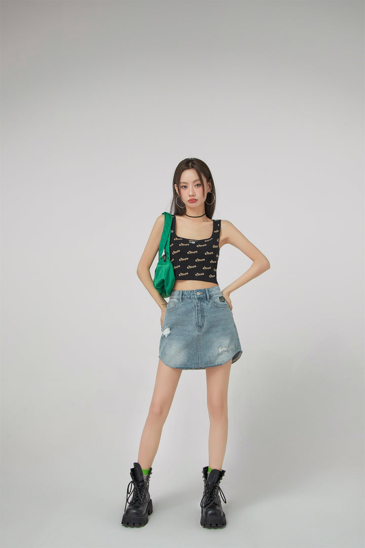 Logo Crop Sleeveless Knit Top