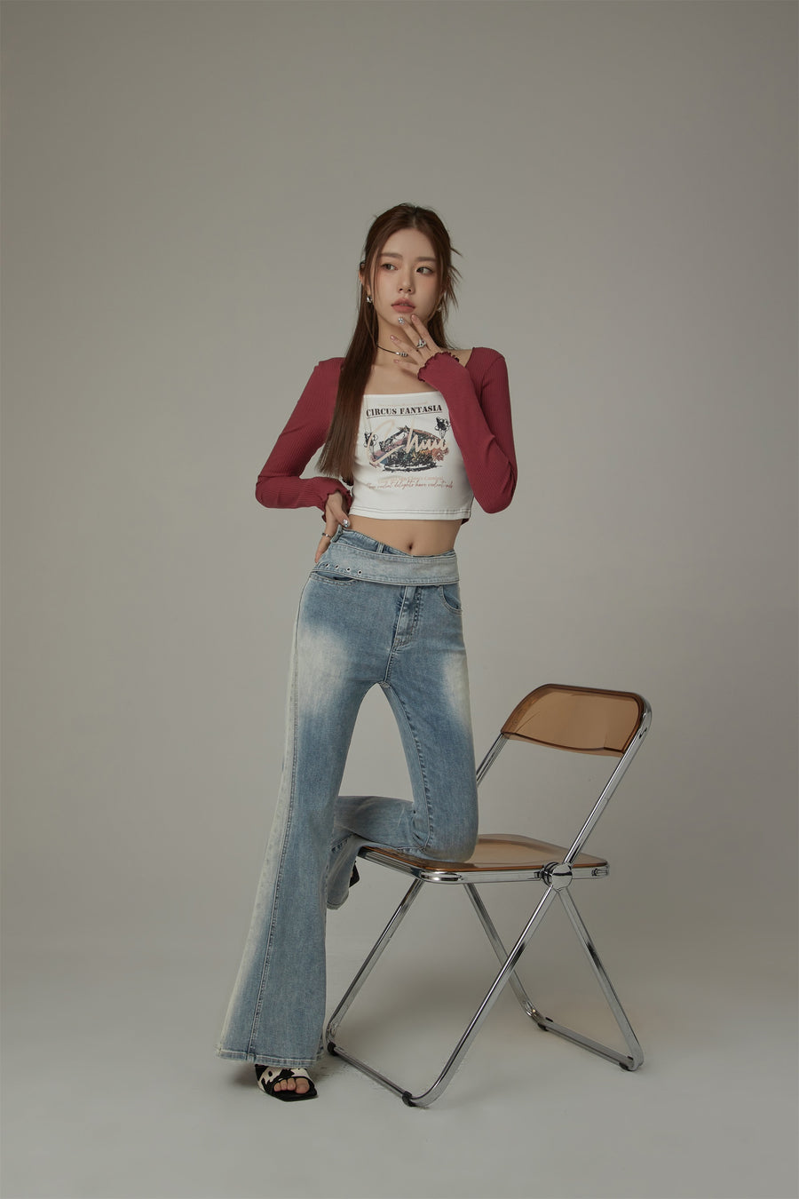 CHUU Washed Bootcut Denim Jeans