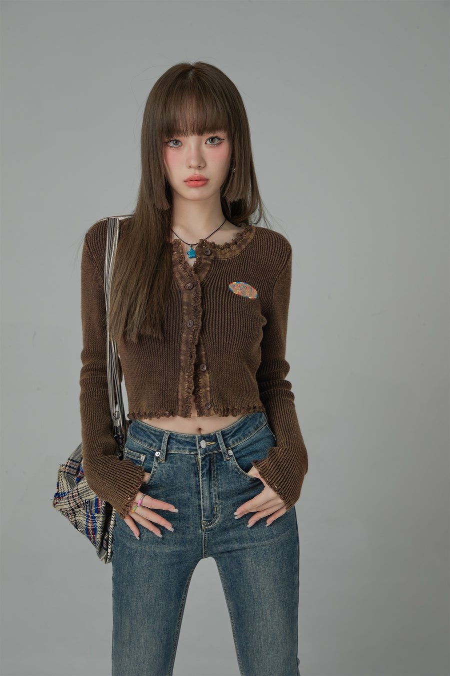 CHUU Fill Hem Ribbed Crop Cardigan