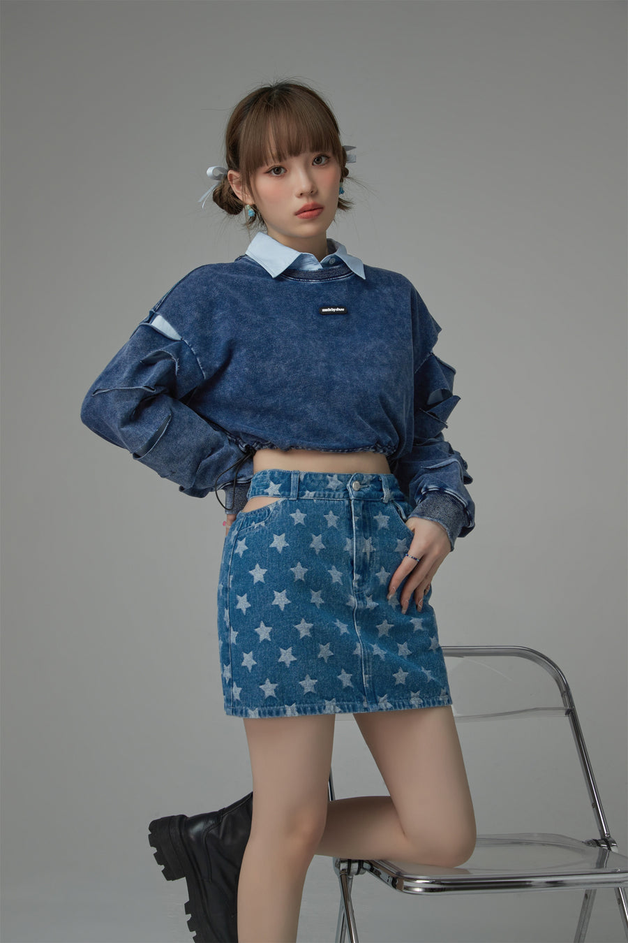 CHUU Star Denim Mini Skirt