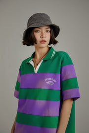 Open Collar Stripe Color T-Shirt