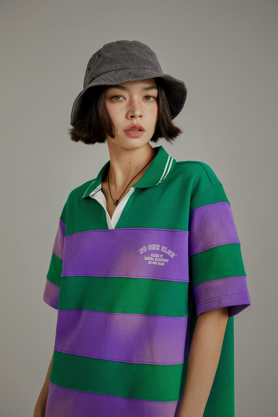 CHUU Open Collar Stripe Color T-Shirt