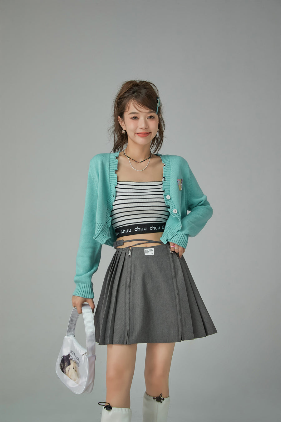 CHUU Criss Cross High Waist Pleated Skirt