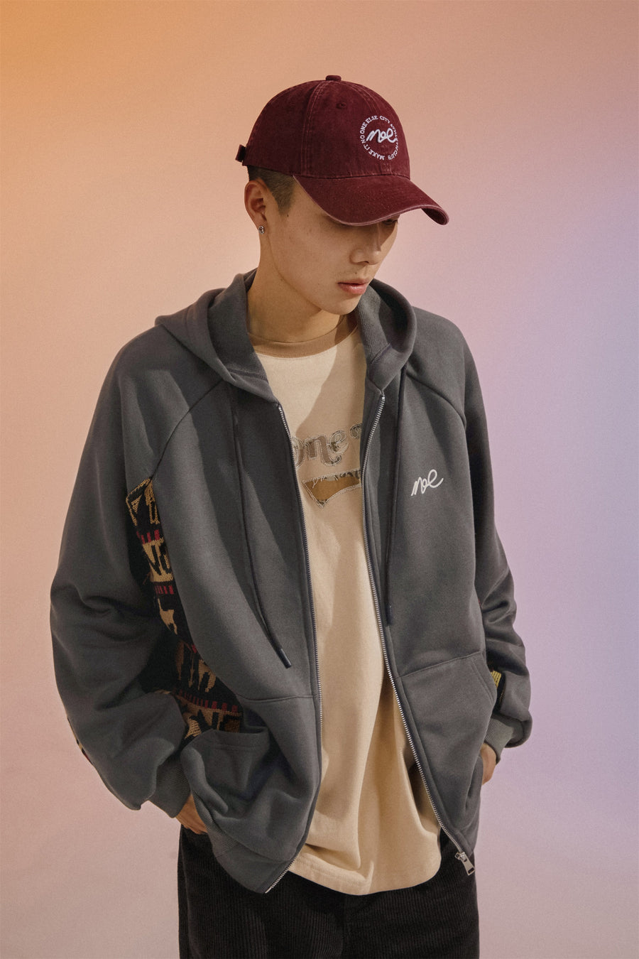 CHUU Vintage Loose Fit Zip-Up Hoodie