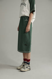 Banded Vintage Slit Long Skirt