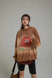 Smiling Character Gradient Loose-Fit Hoodie