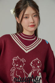 Angel And Devil V-Neck Knit Sweater