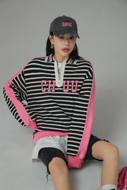 I Like You Half Zip-Up Color Stripe Sweatshirt