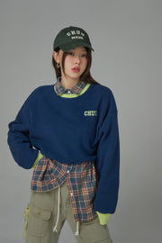 Fleece Color Matching Cropped Sweatshirt