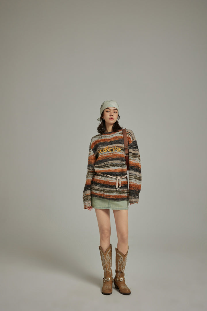 Mixed Color Blur Stripes Knit Sweater