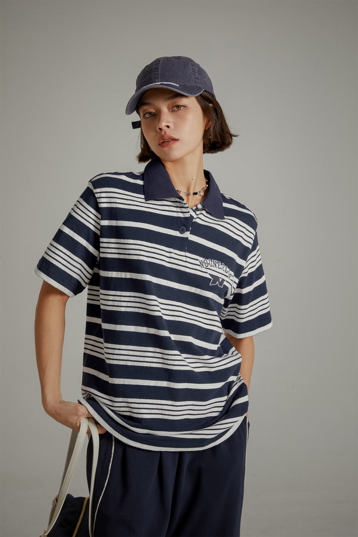 Polo Neck Stripe T-Shirt