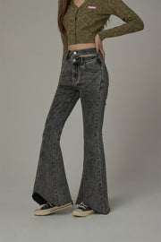 Asymmetrical Hem Slim Bootcut Denim Jeans