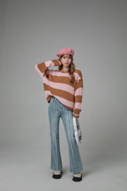 Jolly Slit Stripe Loose Fit Knit Top